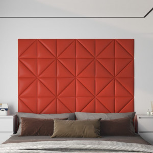 Paneles de pared 12 uds cuero sintético rojo 30x30 cm 0.54 m² D