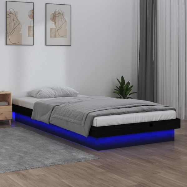 Estructura de cama con LED madera maciza negra 90x200 cm D