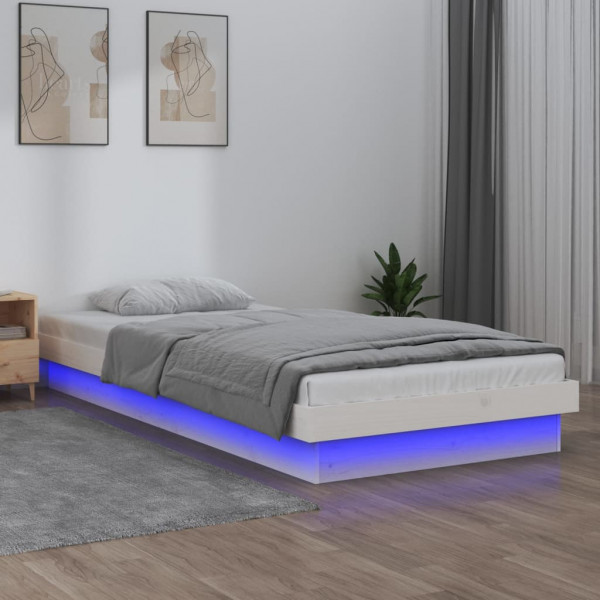 Estrutura de cama com LED madeira maciça branca 90x190 cm D