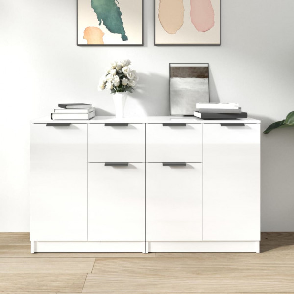Aparadores 2 uds madera contrachapada blanco brillo 60x30x70 cm Aparadores 2 uds madera contrachapada blanco brillo 60x30x70 cm D