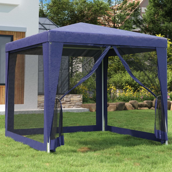 Carpa para fiestas con 4 paredes de malla HDPE azul 2.5x2.5 m D