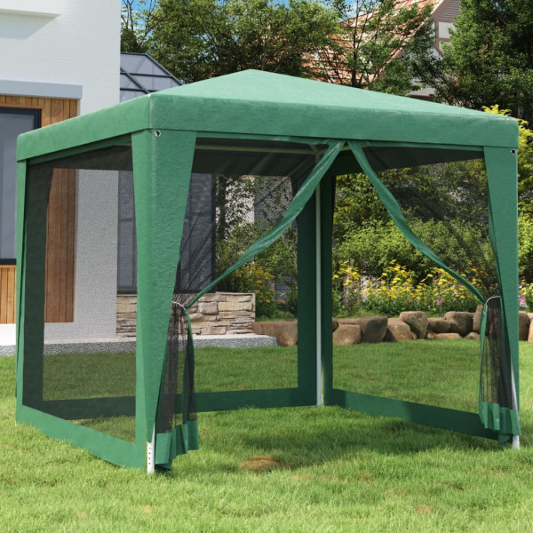 Carpa para fiestas con 4 paredes de malla HDPE verde 2.5x2.5 m D