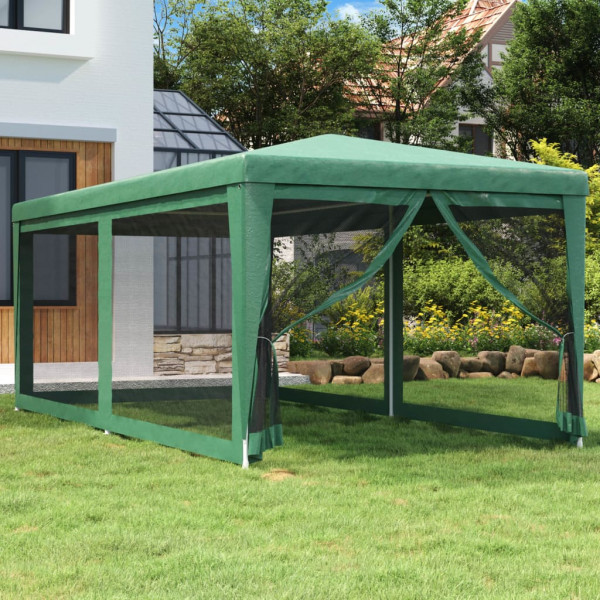 Tenda de festa com 6 paredes de malha PEAD verde 3x6 m D