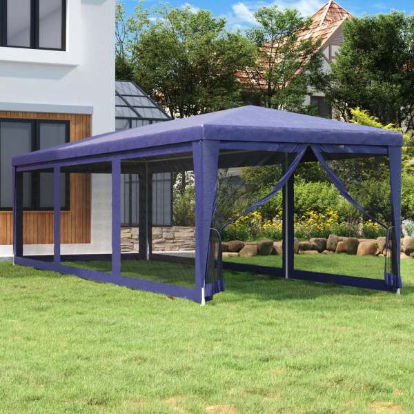 Carpa para fiestas con 8 paredes de malla HDPE azul 3x9 m D