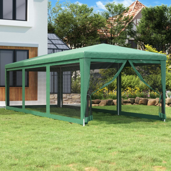 Carpa para fiestas con 8 paredes de malla HDPE verde 3x9 m D