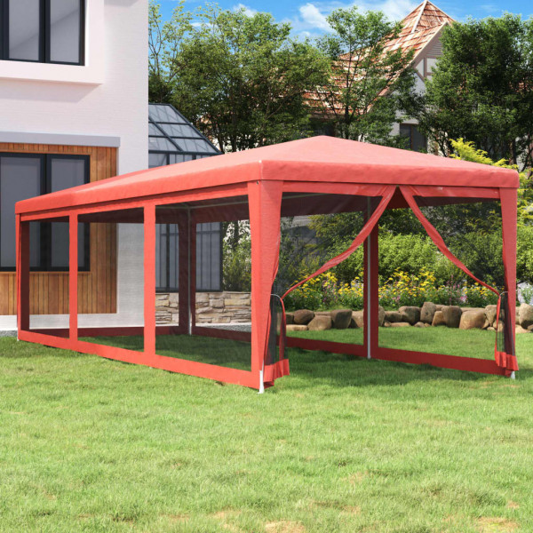 Carpa para fiestas con 8 paredes de malla HDPE rojo 3x9 m D