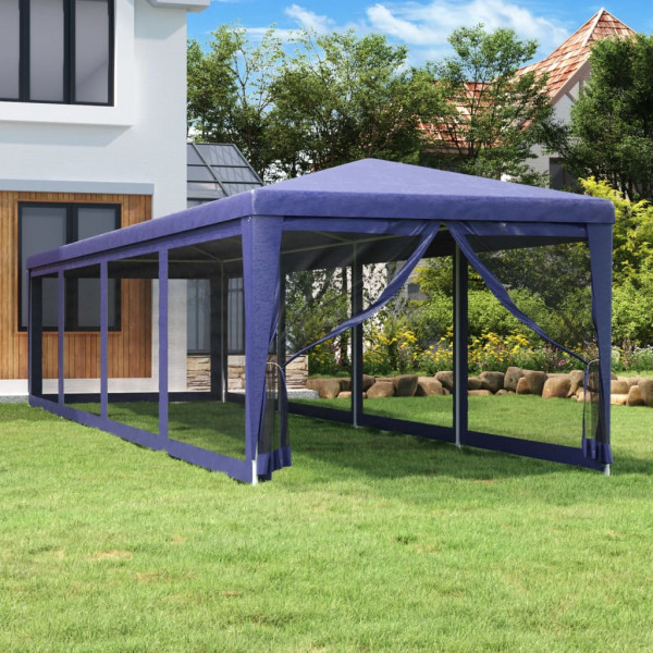 Tenda da festa com 10 paredes de malha HDPE azul 3x12 m D