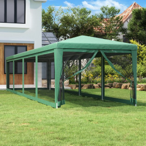 Tenda de festa com 10 paredes de malha PEAD verde 3x12 m D