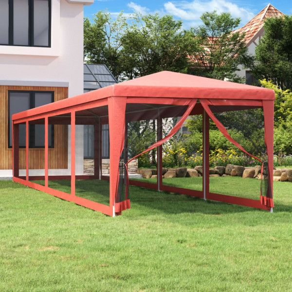 Carpa para fiestas con 10 paredes de malla HDPE rojo 3x12 m D