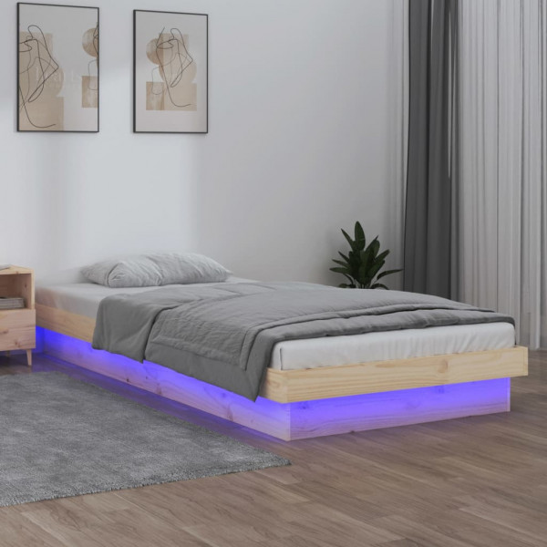 Estrutura de cama com LED madeira maciça 75x190 cm D