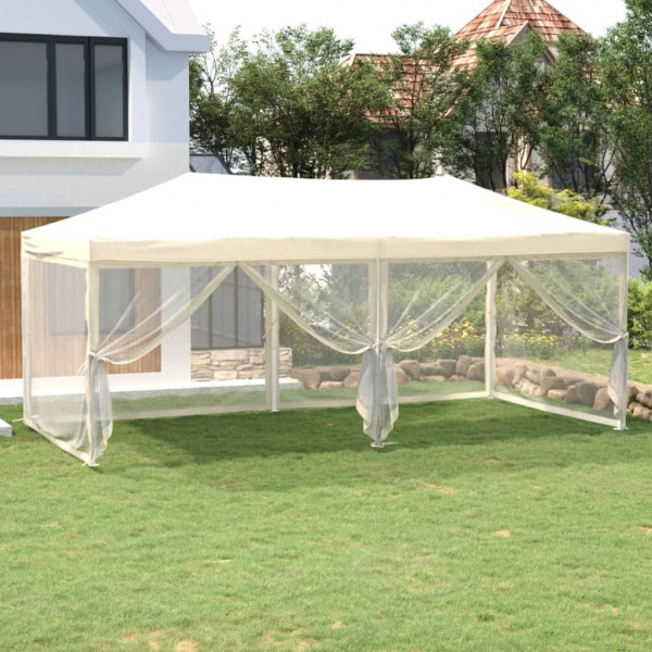 Tenda de festa dobrável com paredes laterais creme 3x6 m D