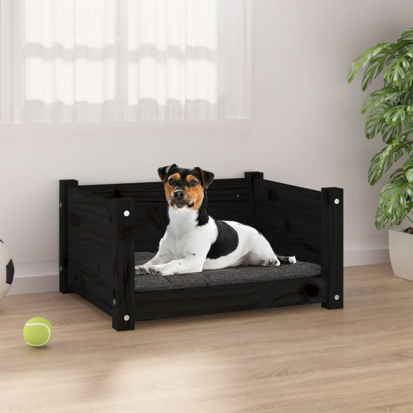 Cama para cães madeira maciça de pinho preto 55,5x45,5x28 cm D