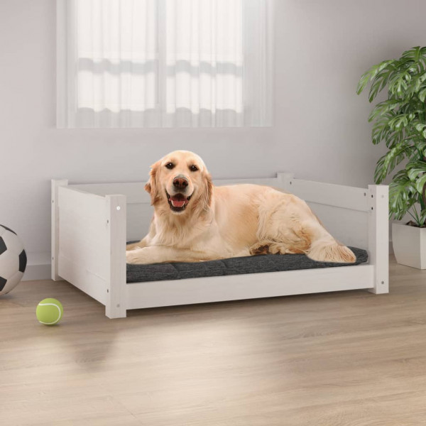 Cama para perros madera maciza de pino blanco 75.5x55.5x28 cm D
