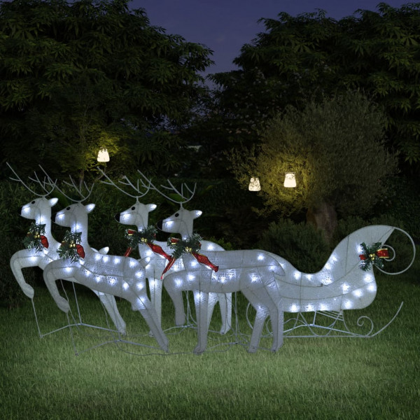 Decoración navideña de renos y trineo de jardín blanco 100 LEDs D