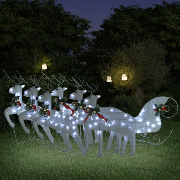 Decoração de Natal de renas e trenó branco 140 LEDs D