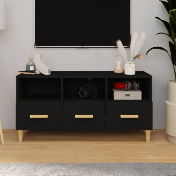 Mobiliário de TV de madeira contraplacada preta 102x36x50 cm D