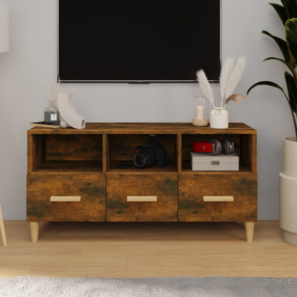 Mueble de TV madera contrachapada roble ahumado 102x36x50 cm D
