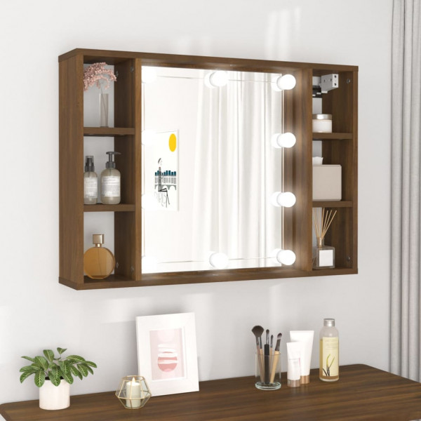 Mobiliário com espelho e LED cor de carvalho marrom 76x15x55 cm D
