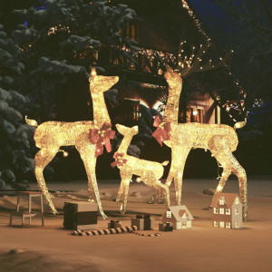Figuras de familia de renos de Navidad dorado 201 LED D