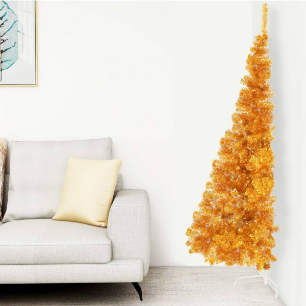 Medio árbol de Navidad artificial con soporte PET dorado 180 cm D