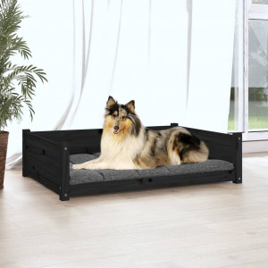 Cama de cão madeira maciça de pinho preto 95.5x65.5x28 cm D