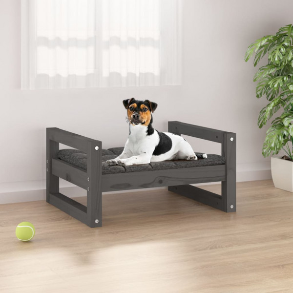 Cama de cão madeira maciça de pinho cinza 55,5x45,5x28 cm D