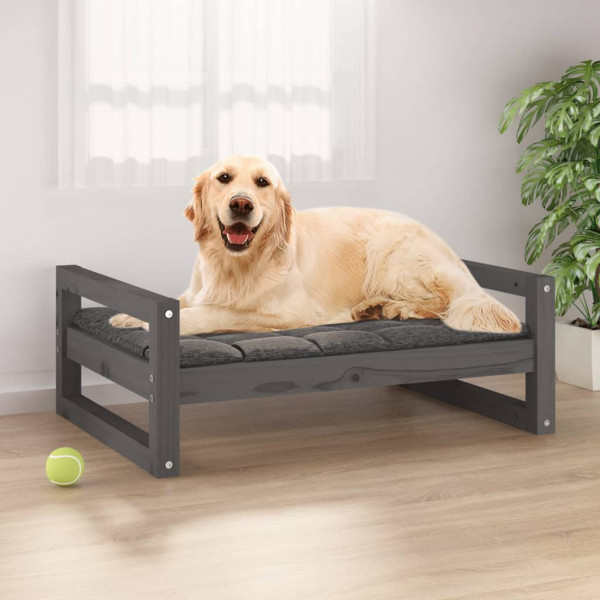 Cama de cão madeira maciça de pinho cinzento 75,5 x 55,5 x 28 cm D