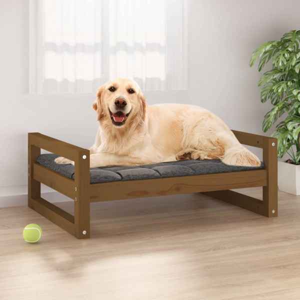 Cama para cão em madeira maciça de pinho castanho mel 75,5x55,5x28 cm D