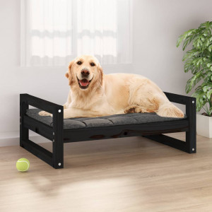 Cama para cães madeira maciça de pinho preto 75,5 x 55,5 x 28 cm D