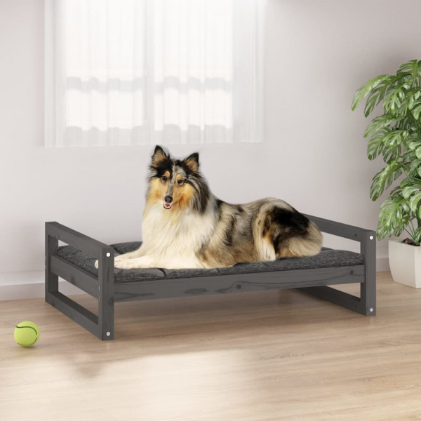 Cama de cão madeira maciça de pinho cinza 95.5x65.5x28 cm D