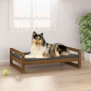 Cama para cão em madeira maciça de pinho castanho mel 95,5x65,5x28 cm D