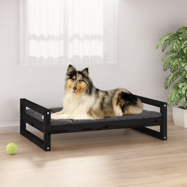 Cama de cão madeira maciça de pinho preto 95.5x65.5x28 cm D