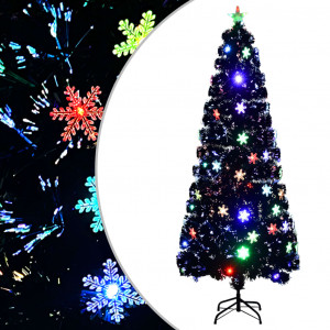 Árbol de Navidad copos de nieve LED fibra óptica negro 240 cm D