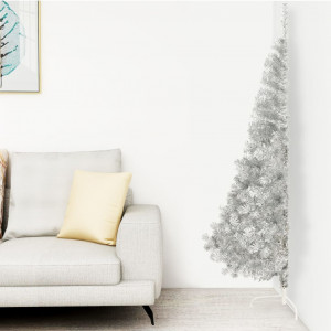 Medio árbol de Navidad artificial con soporte PET plata 180 cm D