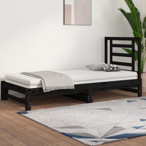 Sofá cama removível madeira maciça de pinho preto 2x(90x200) cm D