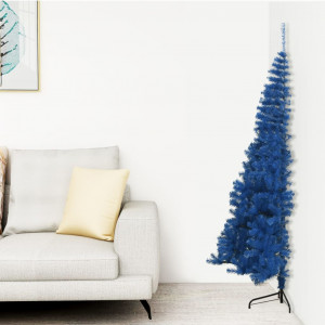 Meia árvore de Natal artificial com suporte em PVC azul 150 cm D