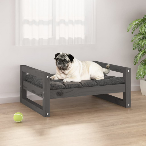 Cama para perros madera maciza de pino gris 65.5x50.5x28 cm D