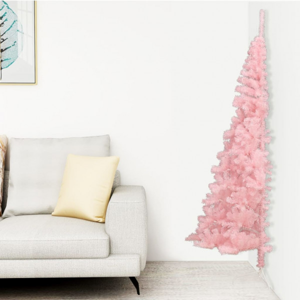 Medio árbol de Navidad artificial con soporte PVC rosa 210 cm D