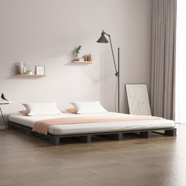 Cama de palets madera maciza de pino gris 120x200 cm D