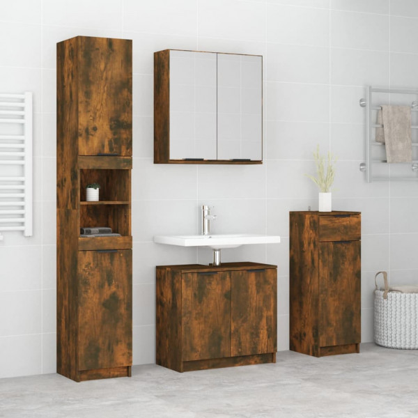 Set de mobiliário de banheiro 4 peças madeira contraplacada carvalho fumaça D
