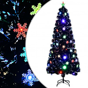 Árbol de Navidad copos de nieve LED fibra óptica negro 210 cm D