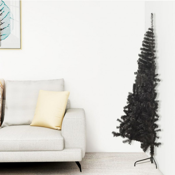 Medio árbol de Navidad artificial con soporte PVC negro 210 cm D