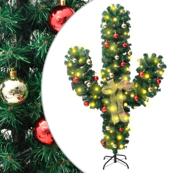 Cactus de Navidad con soporte y LEDs verde 150 cm PVC D