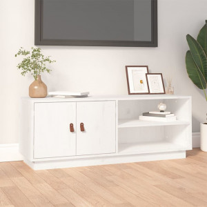 Mueble de TV de madera maciza de pino blanco 105x34x40 cm D
