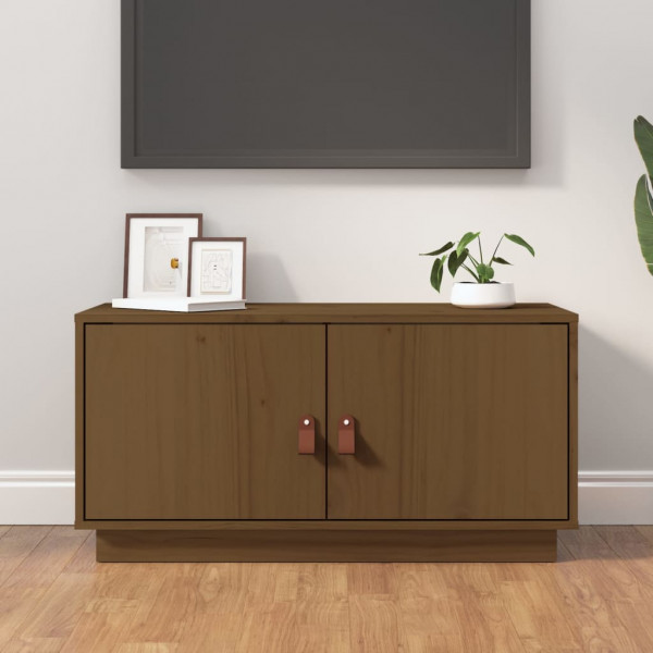 Mueble de TV madera maciza de pino marrón miel 80x34x40 cm D