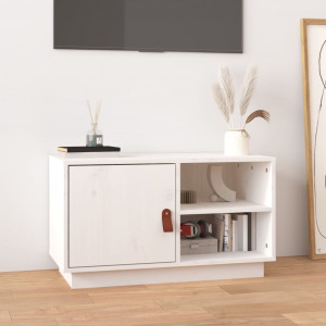 Mueble de TV de madera maciza de pino blanco 70x34x40 cm D