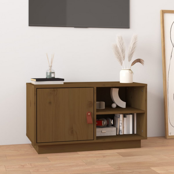 Mueble de TV madera maciza de pino marrón miel 70x34x40 cm D