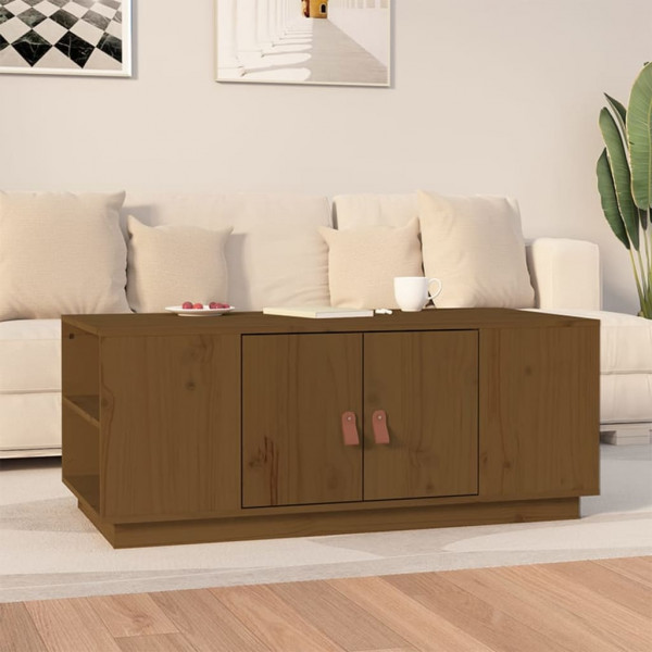 Mesa de centro madera maciza de pino marrón miel 100x50x41 cm D