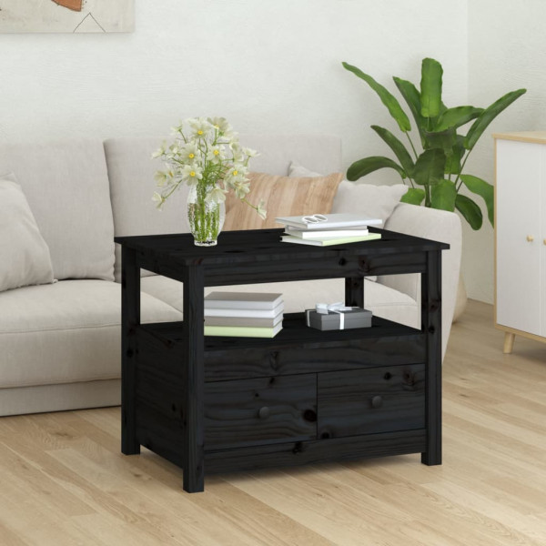 Mesa de centro de madeira maciça de pinho preto 71x49x55 cm D