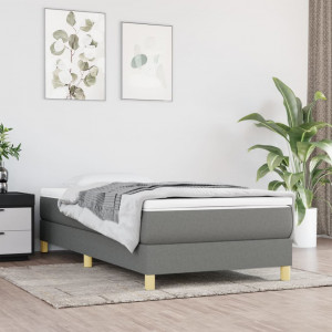 Estructura de cama box spring tela gris oscuro 90x200 cm D
